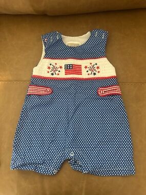 Sleeveless Blue Star Smocked One-Piece with Flag Detail